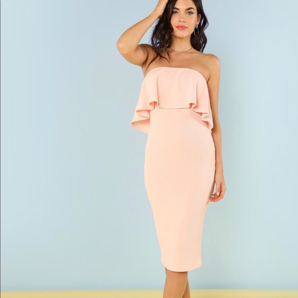 Flounce Bandeau Bodycon Midi Dress
